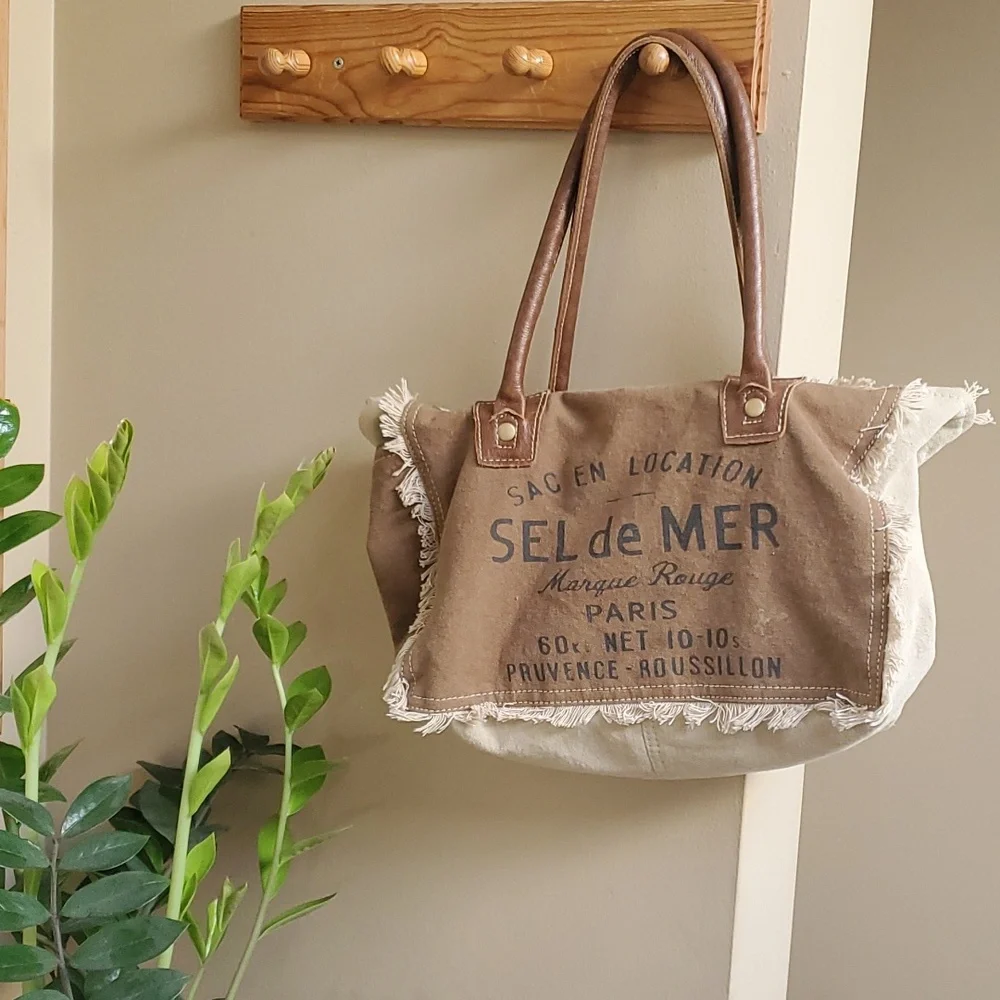 Sel de Mer Small Myra Cotton and Leather Satchel Bag